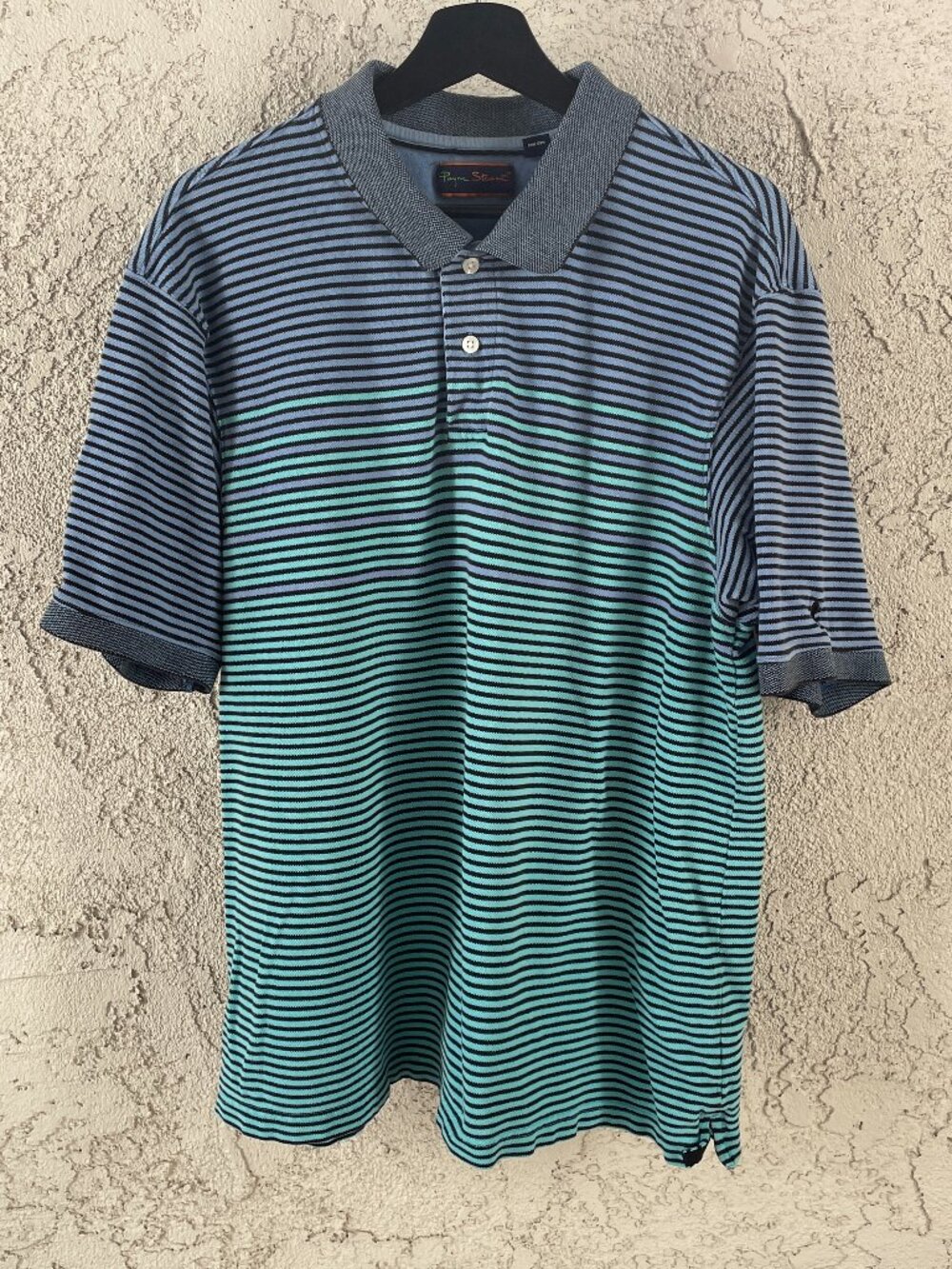 Payne Stewart Golf Polo Shirt Mens XL Blue Teal Striped 100% Cotton